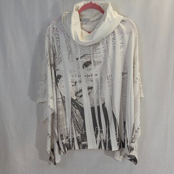 Cover Charge One Size Newsprint Cover-Up Poncho Style White/Black - Picture 1 of 15